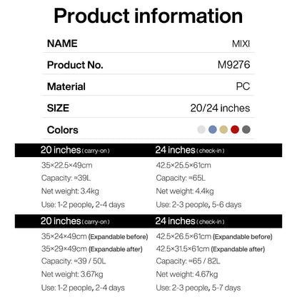 Mixi Expandable Carry-On Suitcase 20" - 24"