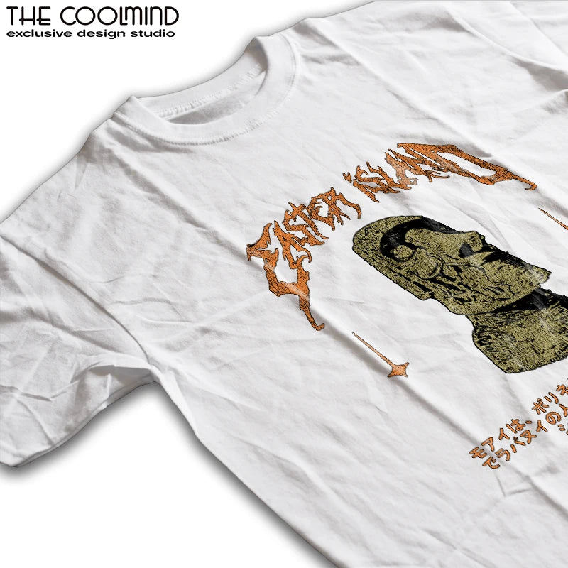 COOLMIND Easter Island Statue Graphic Cotton T-Shirt