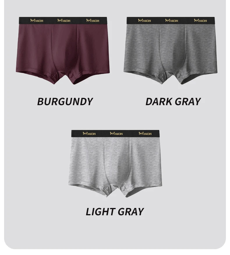 MiiOW 6Pcs Men's Cotton Underwear - Soft Antibacterial Breathable Boxer Briefs with Cotton Crotch