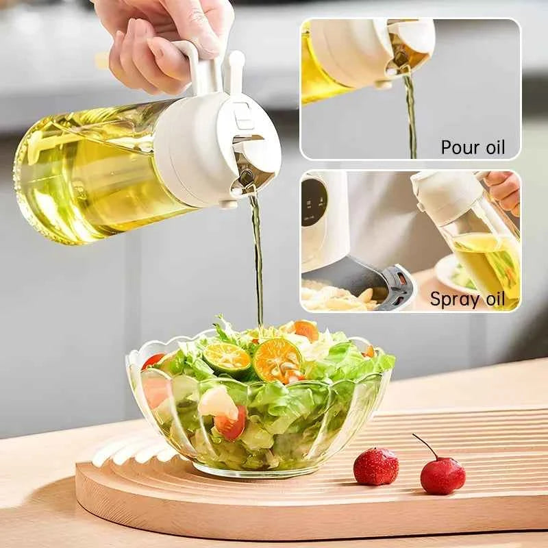 2 In 1 Glass Oil Spray Bottle with Pour Spout - Dual - purpose for Olive Oil, Soy Sauce - Camping, Bbq, Baking & Picnic Tool