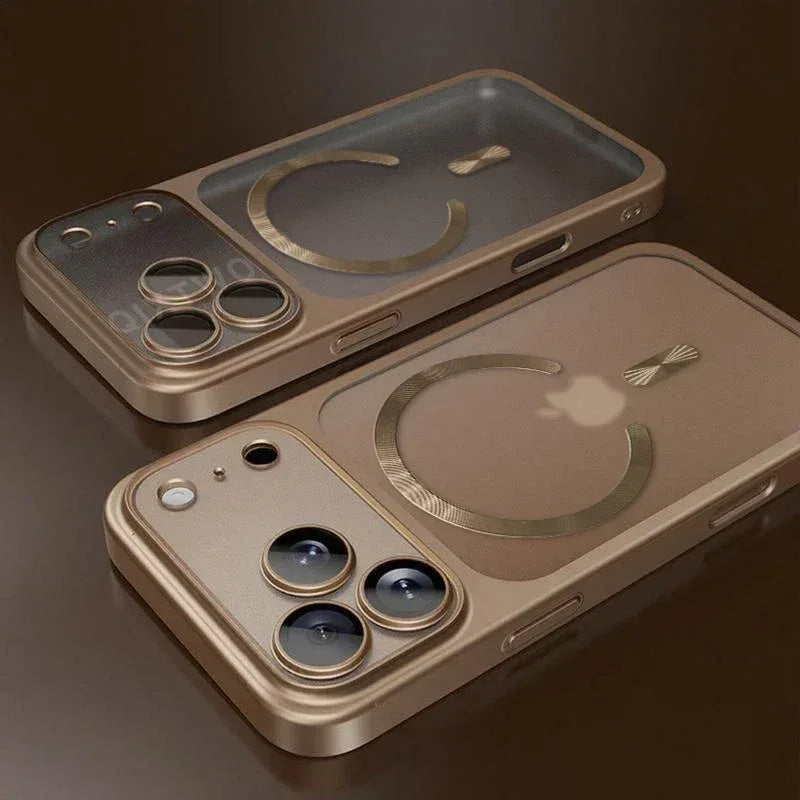 QIXTWO Luxury Plating Matte Transparent Magnetic Wireless Charge Case Gold