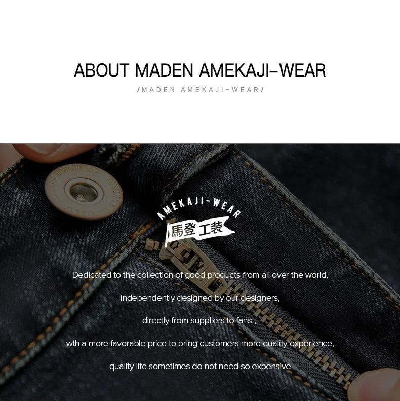 Maden Men's Vintage 11.5oz Denim Washed Straight Jeans