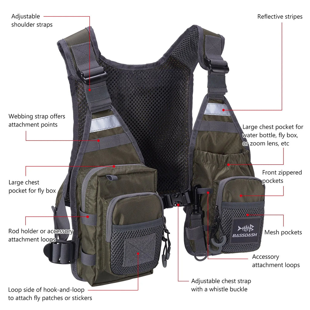 BASSDASH Ultra Lightweight Fly Fishing Vest ShopHub