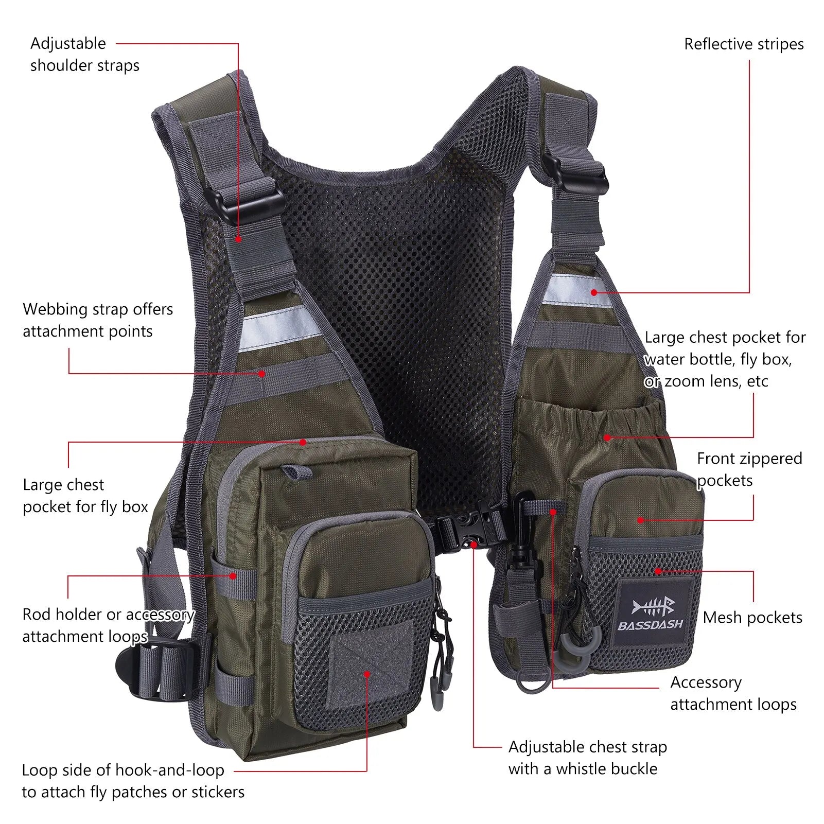 BASSDASH Ultra Lightweight Fly Fishing Vest ShopHub