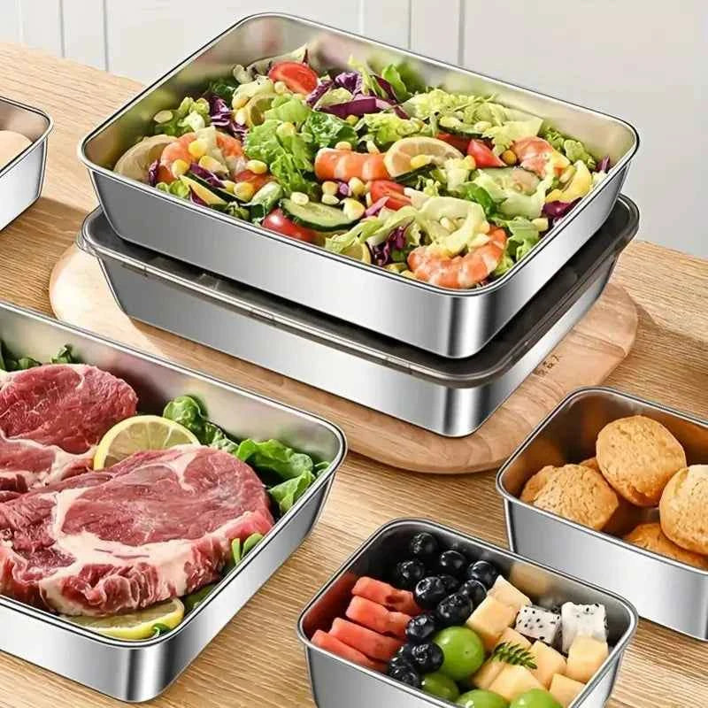2Pcs Black Stackable Food Containers, Stainless Steel Kitchens Accessories, Holds Knives, Airtight Kitchen Storage with Lids