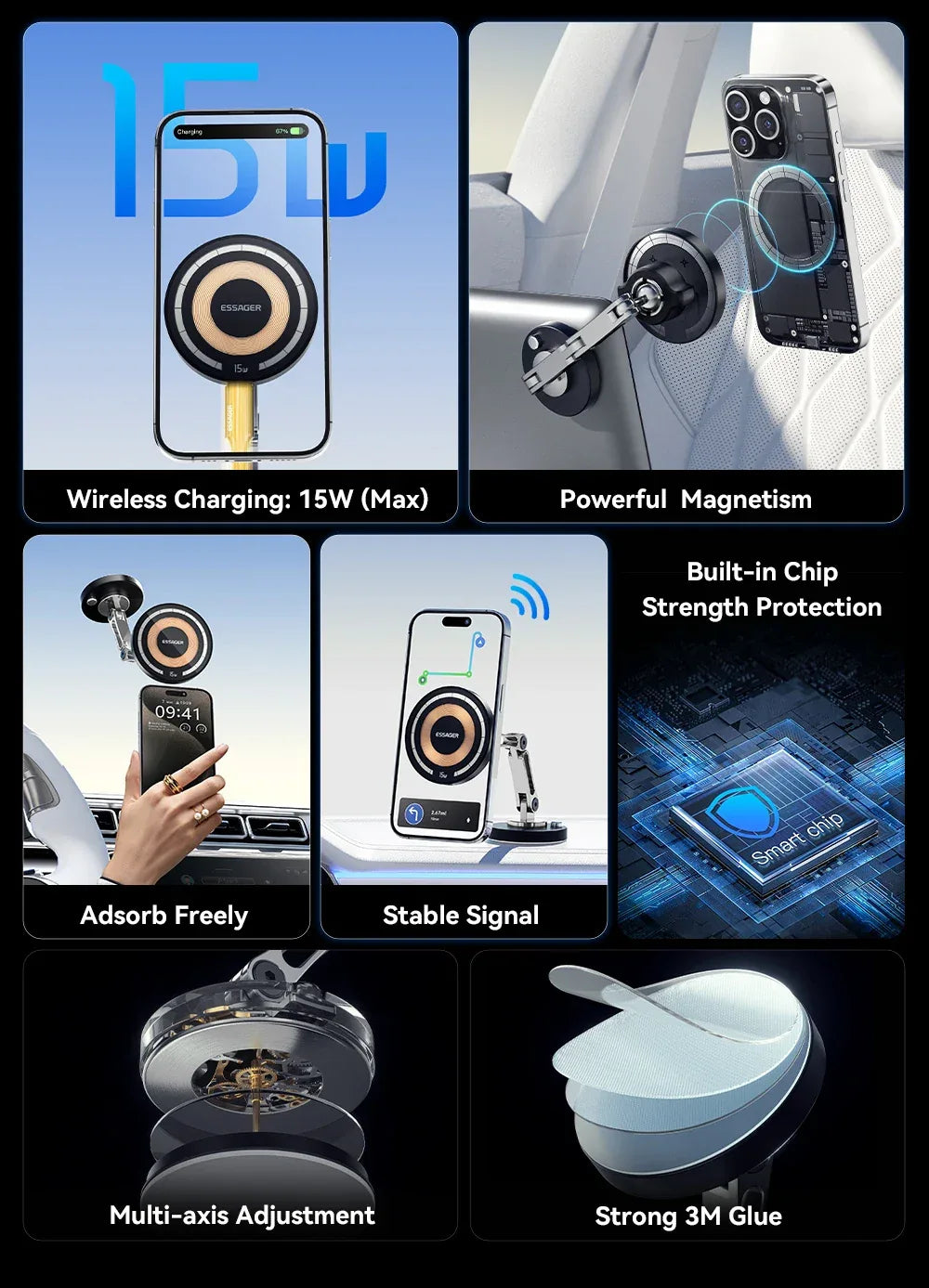 Essager Magnetic Wireless Charger Car Phone Holder - ShopHub