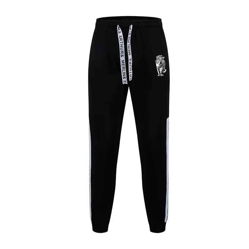 Tiger Printed Men's Tracksuit - Black White Mix Hoodies and Sweatpants for Urban Fashion Casual Outfits