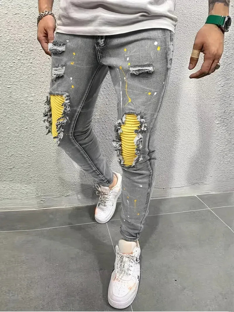 Men's Casual Creative Street Style Slim Fit Jeans - ShopHub