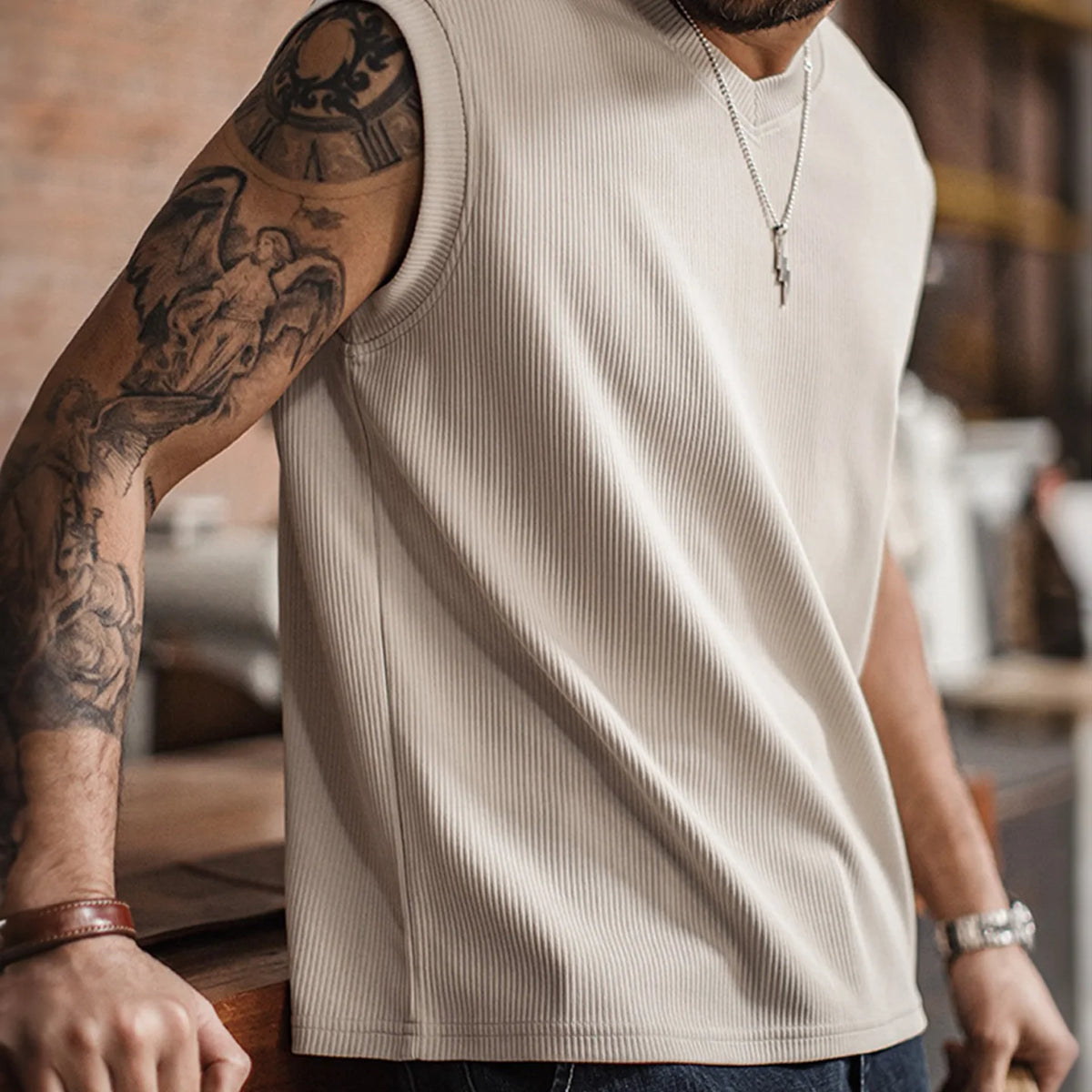MADEN Heavyweight Ribbed V-Neck Tank Top