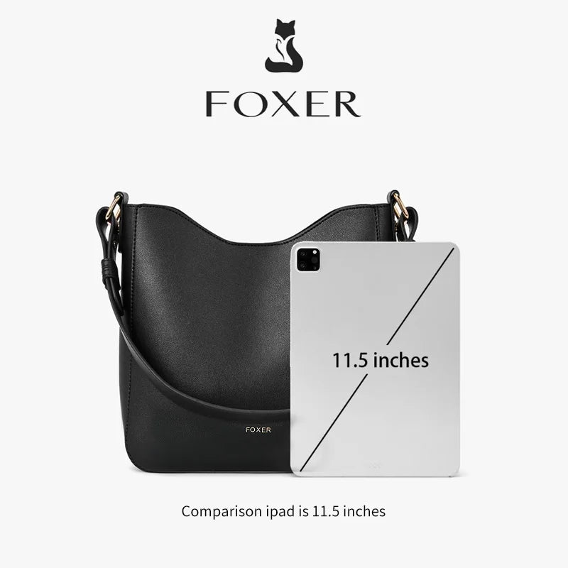FOXER Simple Women Shoulder Bag Daily Commuting Tote Bag PU 2026 Casual Female Large Bucket Bag
