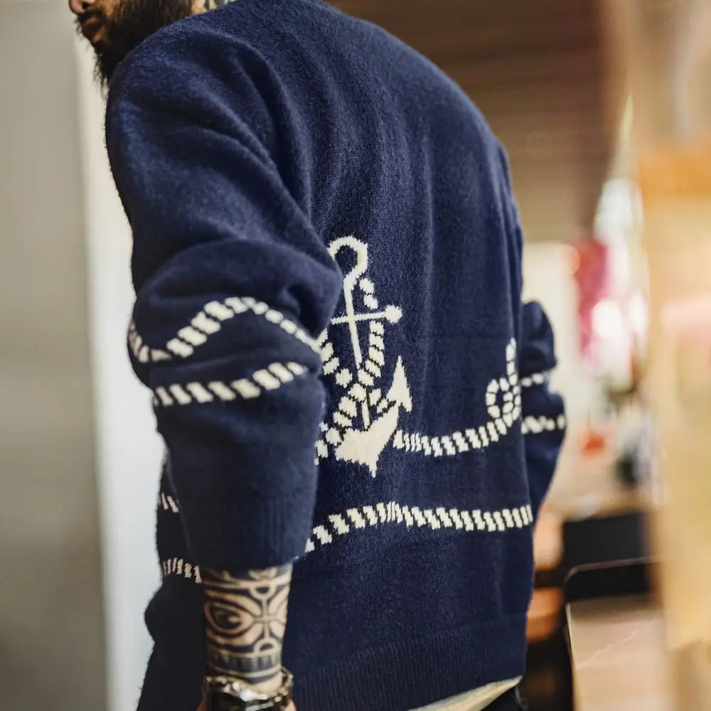 MADEN Blue Cable-Knit Crew-Neck Sweater
