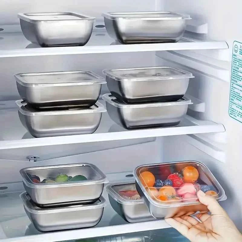 5-Piece Stainless Steel Food Storage Containers, Stackable Meal Prep Boxes for Fridge Lunch Travel Kitchen