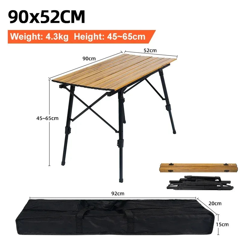 Nobana Outdoor Folding Wood Grain Aluminum Alloy Egg Roll Table 90Type