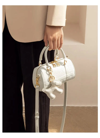 FOXER 2026 New Women's Handbag Fashion Barrel Bag Textured Cowhide Leather Lady Crossbody Bag Casual Commuter Shoulder Purse