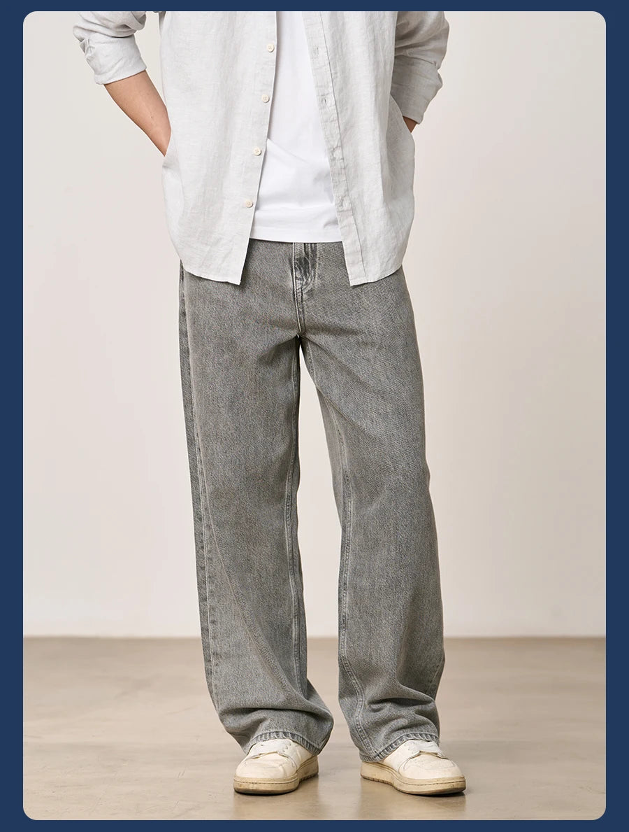 SIMWOOD High Standard 2026 Spring Summer New Baggy Style 12oz  Natural Hemp Cotton Blend  Fabric Jeans Men Vintage Denim Pants