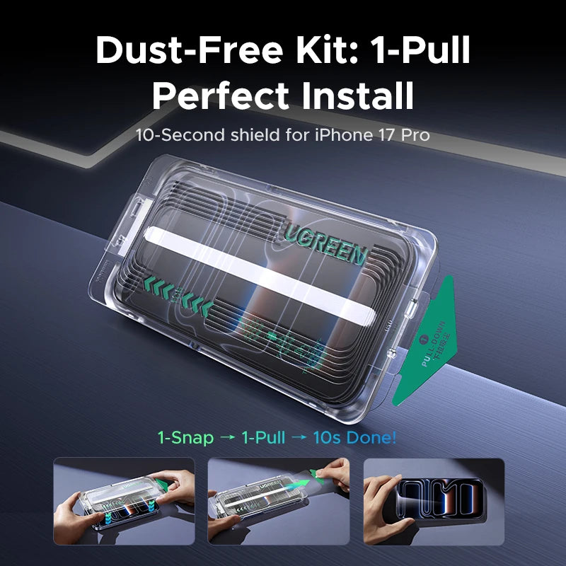 UGREEN Automatic Dust-free Screen Protector for iPhone 17 Pro Max, 16 Pro & More—2 Pack