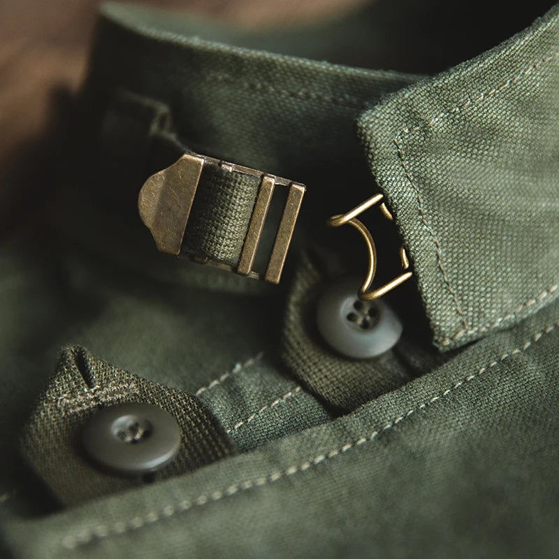Maden Retro 16oz Canvas Swedish Motorcycle Green Jacket Pocket Bomber Jacket Casual Hunting Work Outwear for Men Spring and Fall