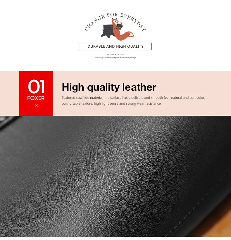 FOXER Split Leather Shoulder Bag for Women Simple Large Capacity Tote Lady Classic Black Handbag Gift for Wife, Lover