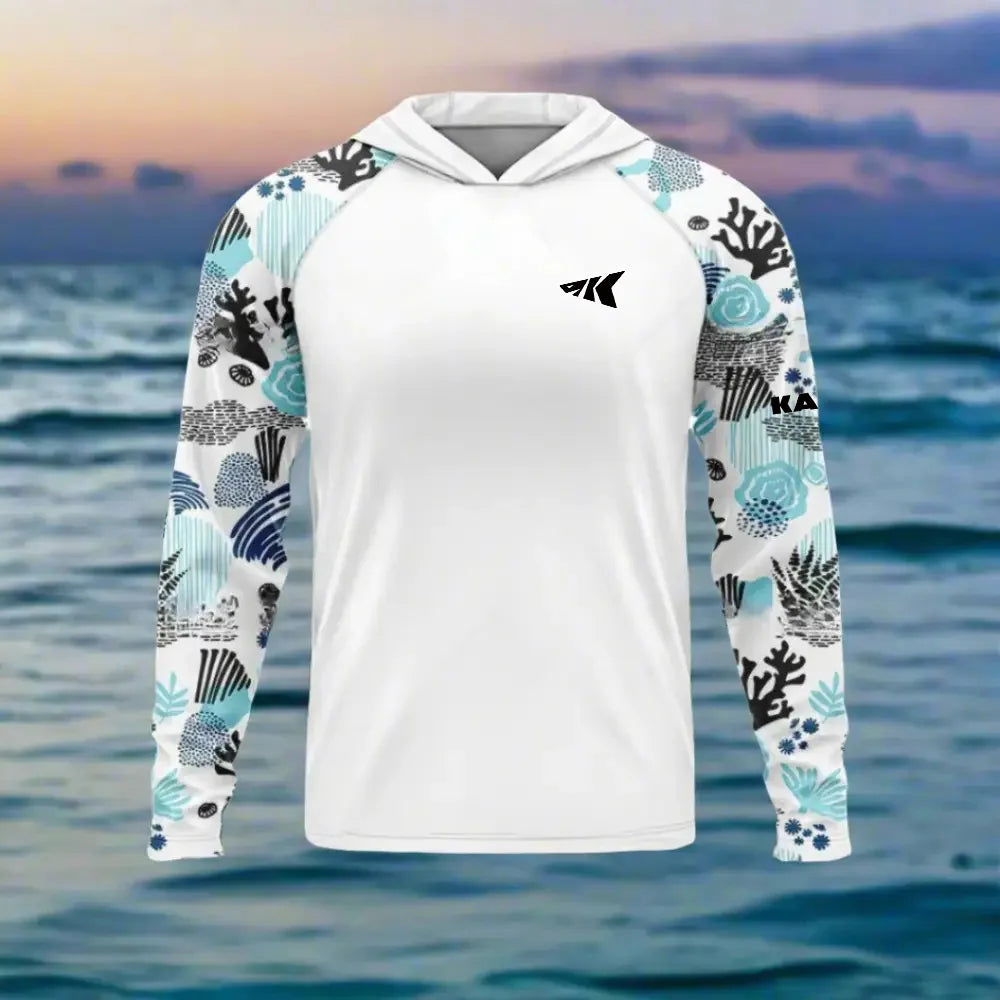 UPF 50+ Fishing Hoodie - Coral Splicing 3D Printed Quick Drying Breathable Outdoor Shirt for Ultimate Sun Protection