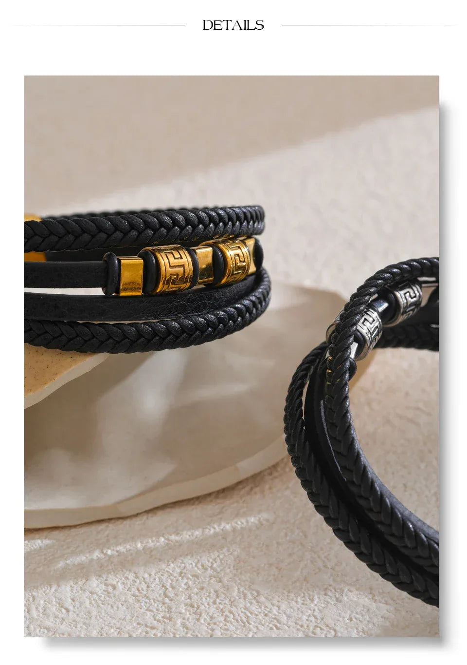 68mm Leather Braided Handmade Layered Men's Bracelet Bangle - ShopHub
