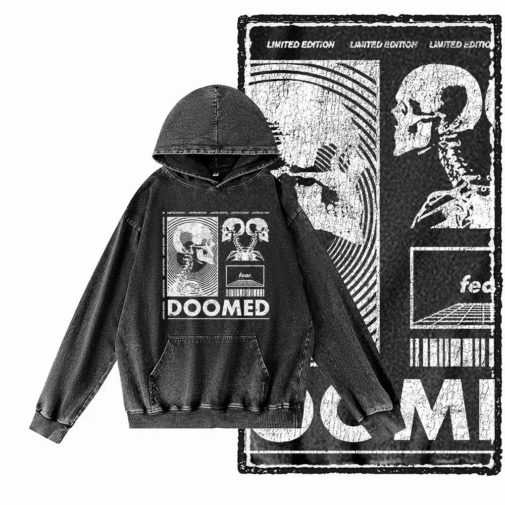 COOLMIND G24 Acid-Washed Black Graphic Hoodie