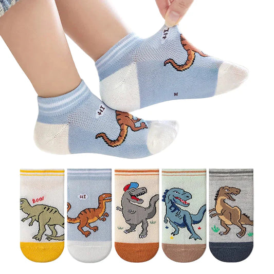 5 Pairs Boys' Dinosaur Socks – Soft & Breathable (4 sizes available) Habicare