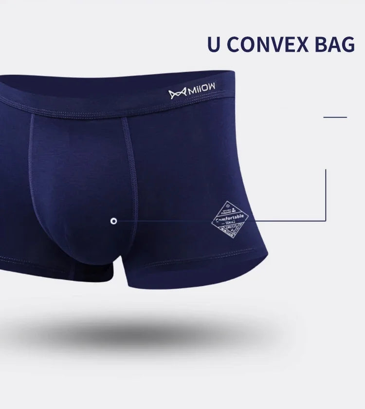 MiiOW 4Pcs Men's Breathable Cotton Underwear with Graphene Antibacterial Technology - Comfortable U Convex Bag Crotch Boxers