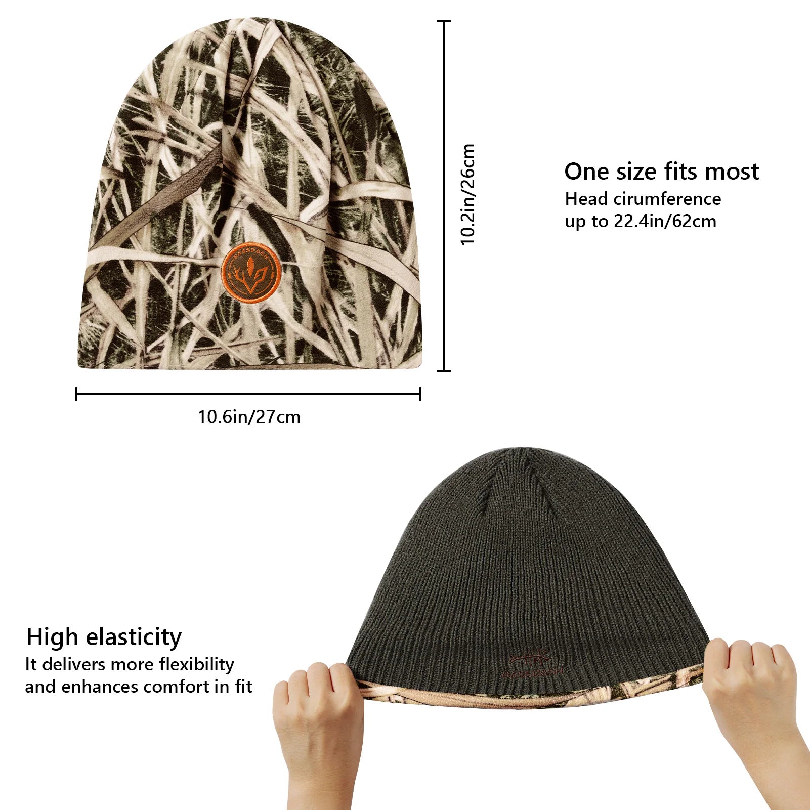 BASSDASH Reversible Windproof Fleece Beanie