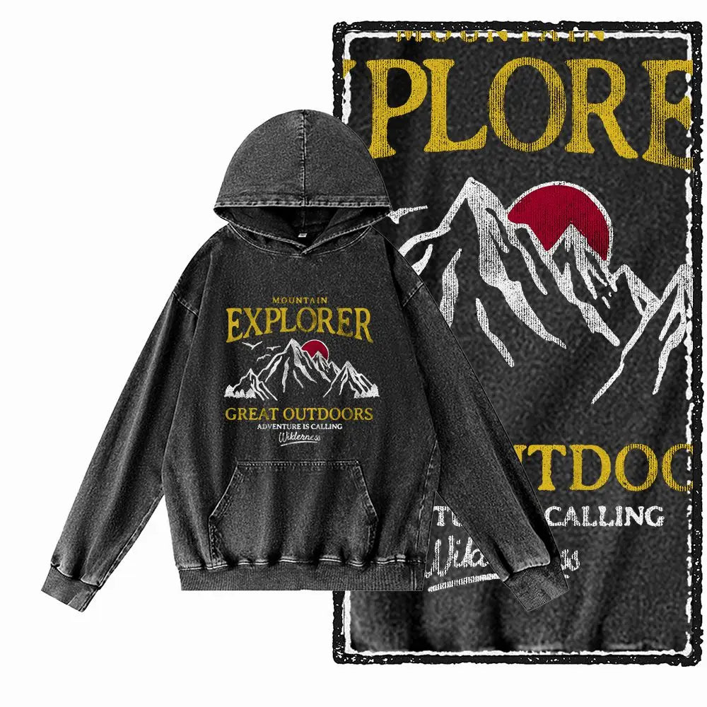 Off-Grid Adventure Graphic Acid-Washed Black Hoodie