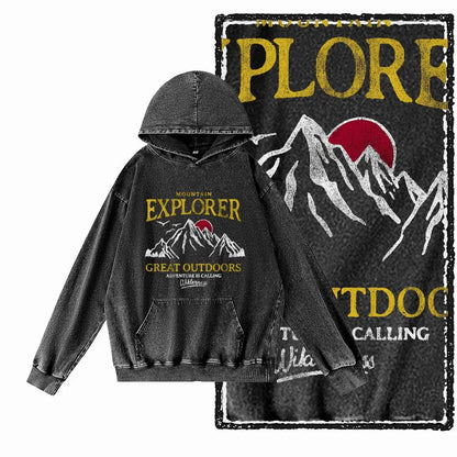 Off-Grid Adventure Graphic Acid-Washed Black Hoodie