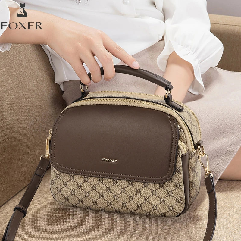 FOXER Lady's Shoulder Bag PVC Leather Casual Handbag Vintage Female Crossbody Bag Fashion Commute Boston Bag