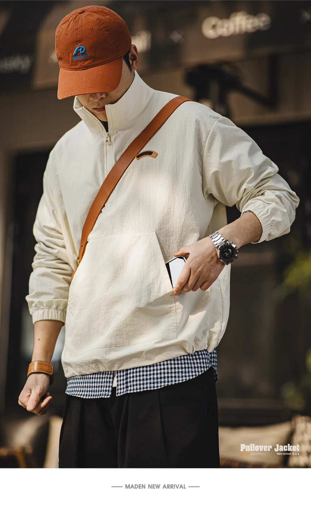Maden Vintage Half-Zip Stand Collar Pullover Jacket Cityboy Outdoor Hoodie Men Spring Casual Sweatshirt Sporty Urban Streetwear