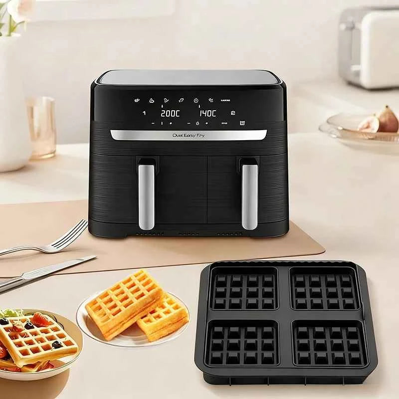 Square Waffle Mold, Non-Stick Baking Pan for Air Fryer, Reusable for Belgian Waffles Pancakes