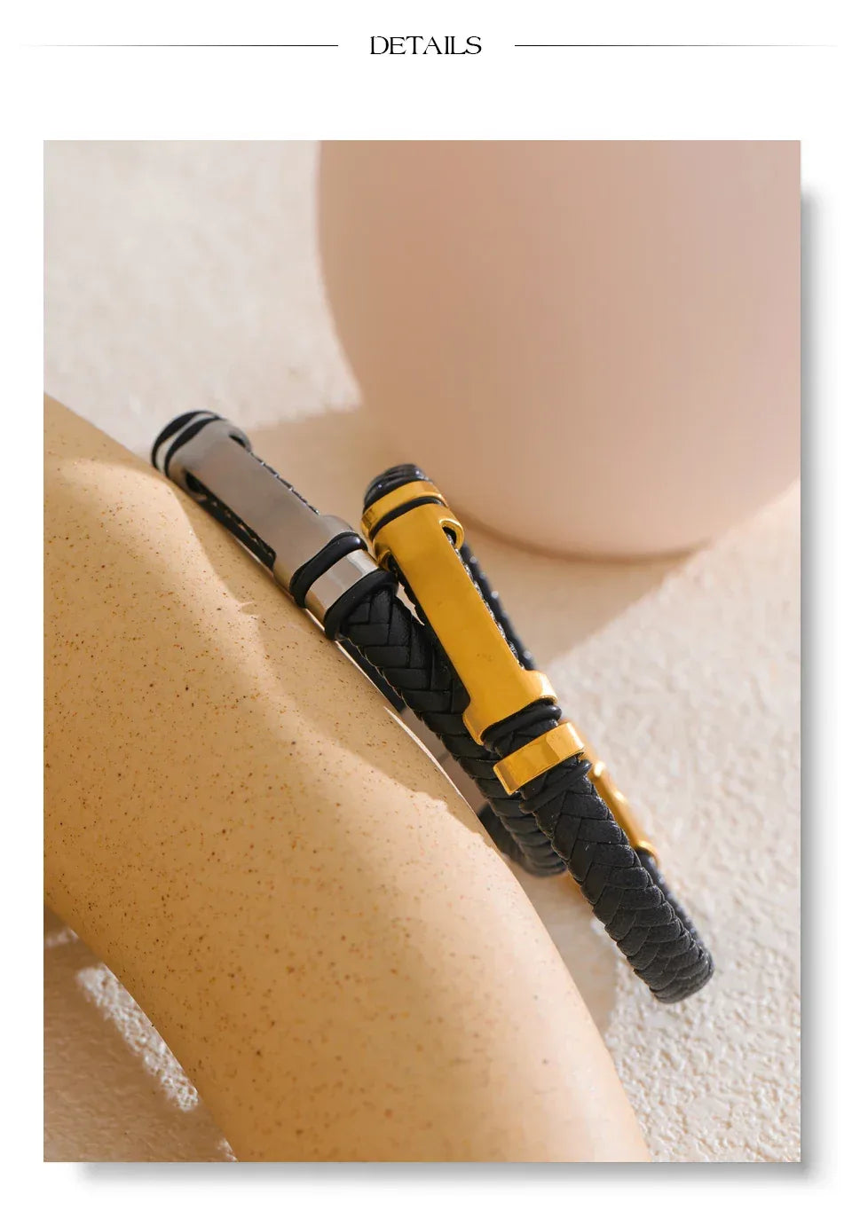 70mm Vintage Stainless Steel Black Leather Braided Handmade Men's Bracelet Bangle - ShopHub