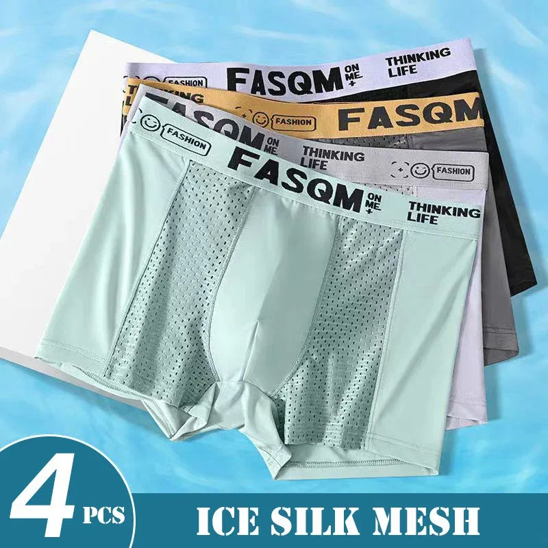 Men's 4 Pack Mesh Ice Silk Boxer Shorts - ShopHub