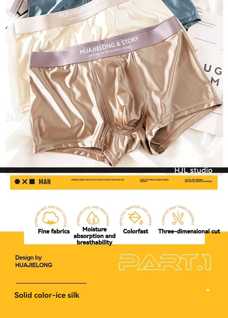 Men's 3 Pack Luxury Ice Silk Satin-like Boxers - ShopHub
