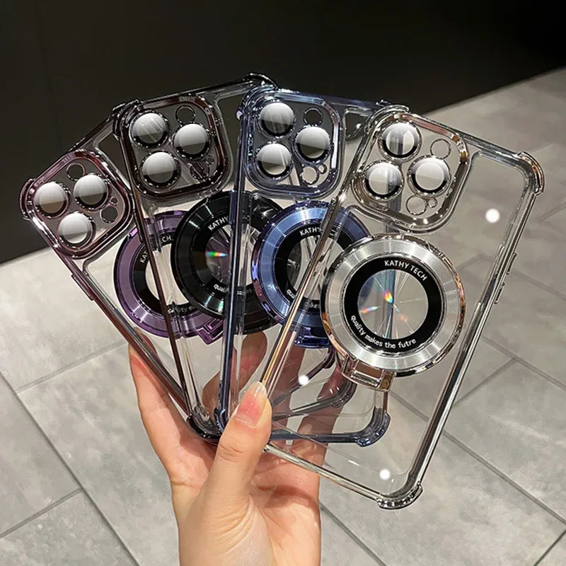 QIXTWO Luxury Plating Holder Magnetic Wireless Charging Case - ShopHub