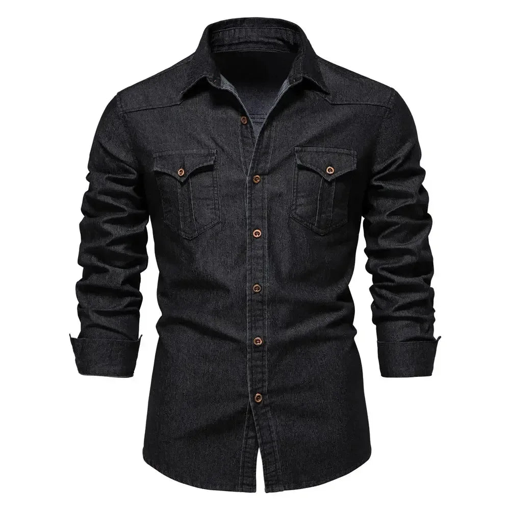 AIOPESON Elastic Cotton Denim Shirts - ShopHub