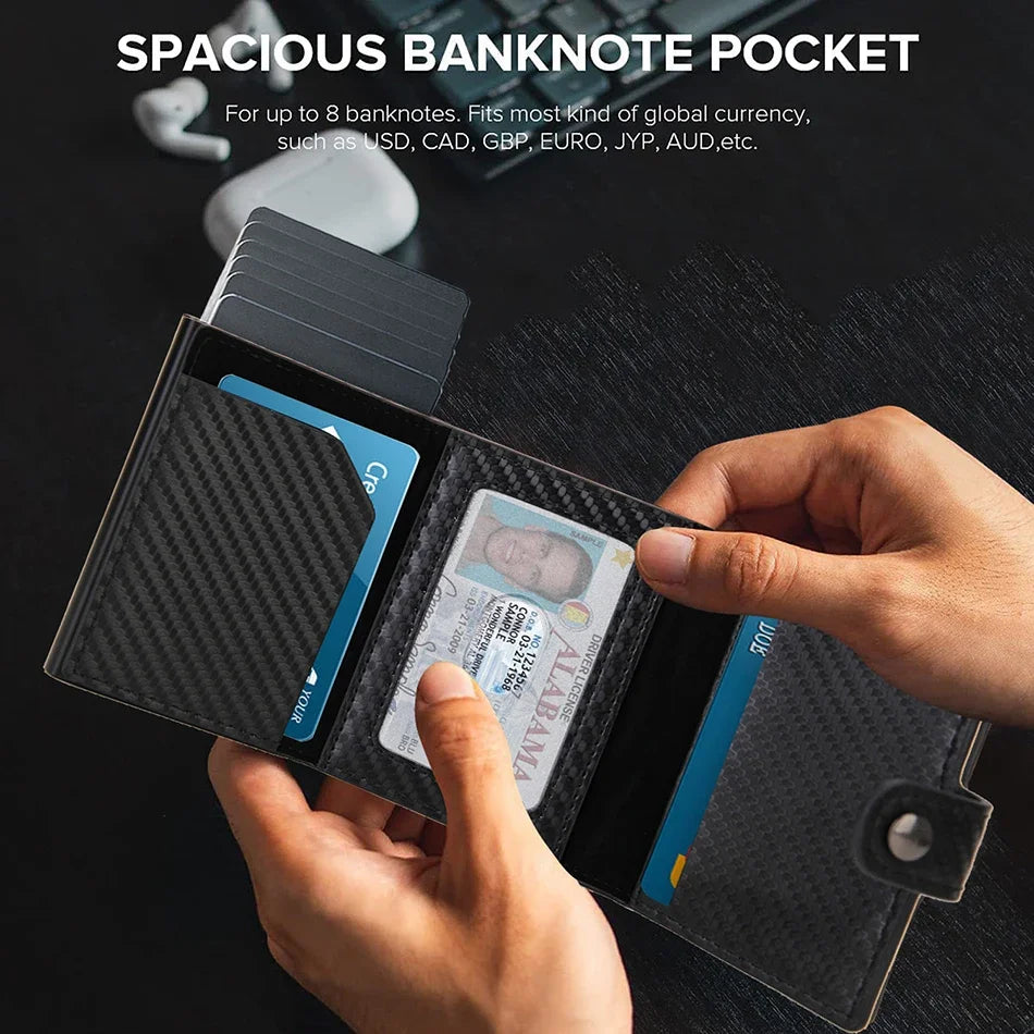 Carbon Fiber Rfid Blocking Mens Credit Card Holder Airtag Wallet