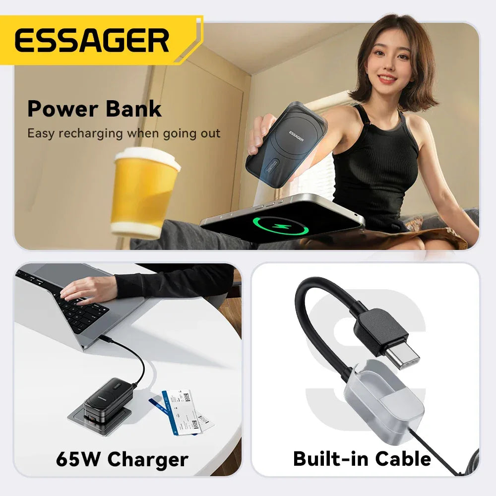 【NEW】Essager 3-in-1 Magnetic 65W GaN Charger and Wireless Power Bank - ShopHub