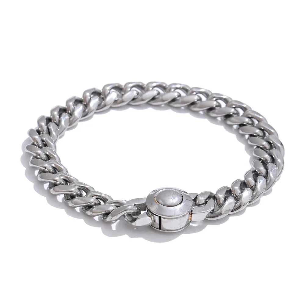Hand Polished Stainless Steel Cuban Link Thick Bracelet - ShopHub