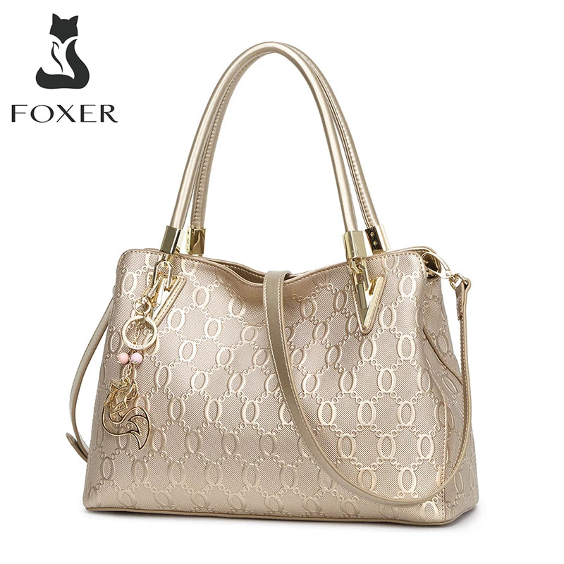 FOXER Elegant Mom Bag — Premium Split Leather Tote for Work & Daily Wear