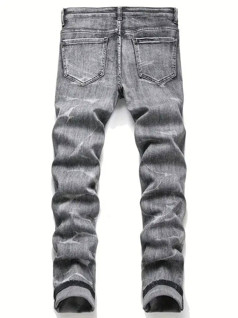 Men's Skinny Jeans With Patchwork Holes - ShopHub