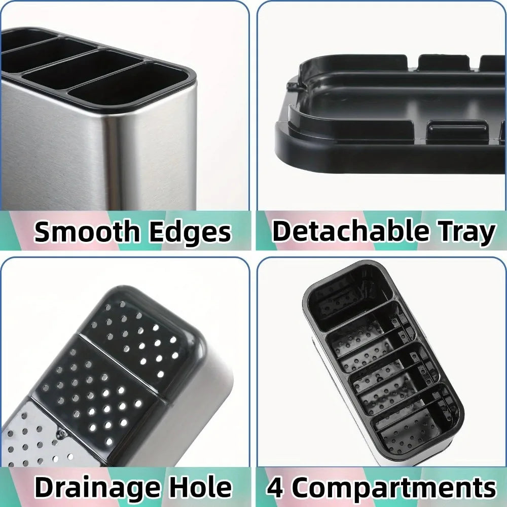 1Pc Stainless Steel Cutlery Holder with 4 Compartments