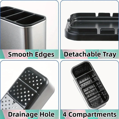 1Pc Stainless Steel Cutlery Holder with 4 Compartments