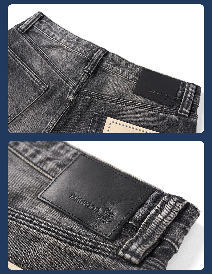 SIMWOOD High Standard 2026 Autumn New 13.5oz Loose Relax Washed Jeans Men Patched Denim Vintage Distressed Streetwear Pants
