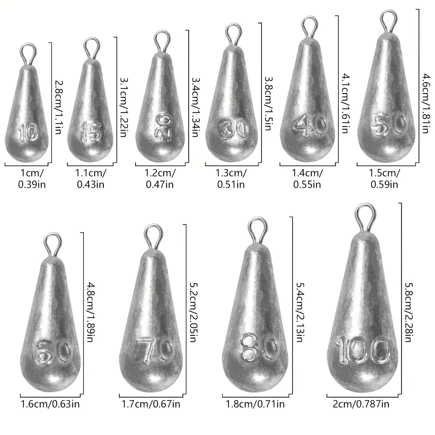 Teardrop Fishing Sinkers – Lead Weights for Bass (10 Sizes) Habicare