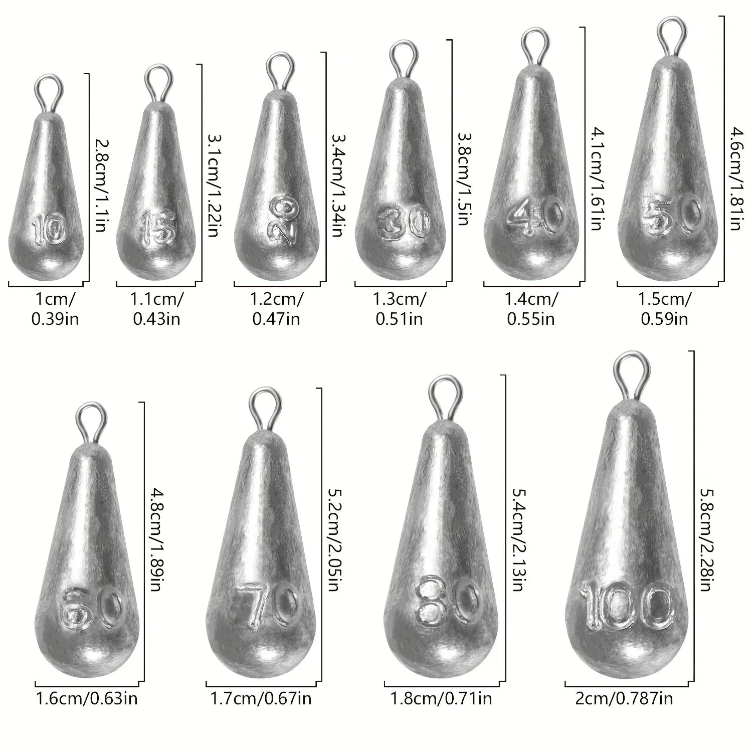 Teardrop Fishing Sinkers – Lead Weights for Bass (10 Sizes) Habicare