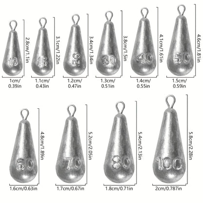 Teardrop Fishing Sinkers – Lead Weights for Bass (10 Sizes) Habicare