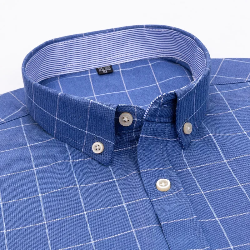 Casual Pure Cotton Oxford Men's Shirt Long Sleeve Plain Solid Regular Fit Fashion Button Dress Shirt